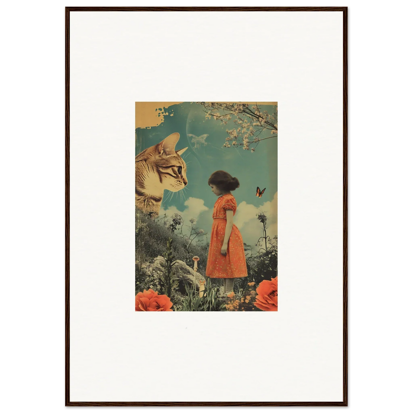 Framed canvas print of a surreal collage for vibrant room decoration and perception vacation