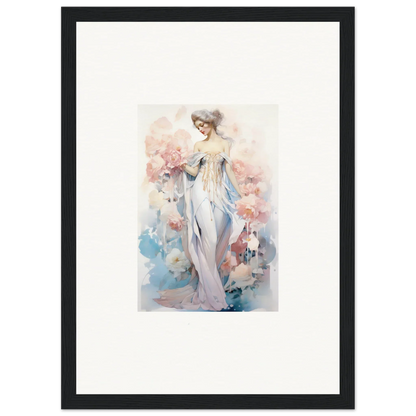 Watercolor canvas print of a woman in a white dress for cute petal play room decoration