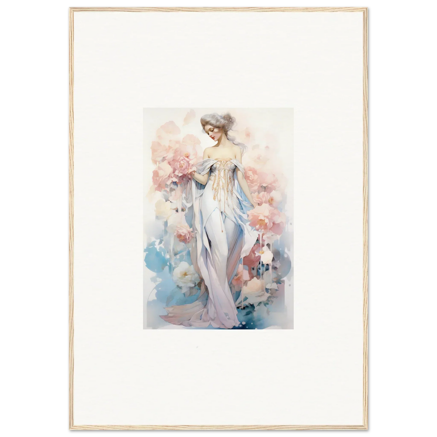 Watercolor canvas print of an elegant woman in petal play for stylish room decoration