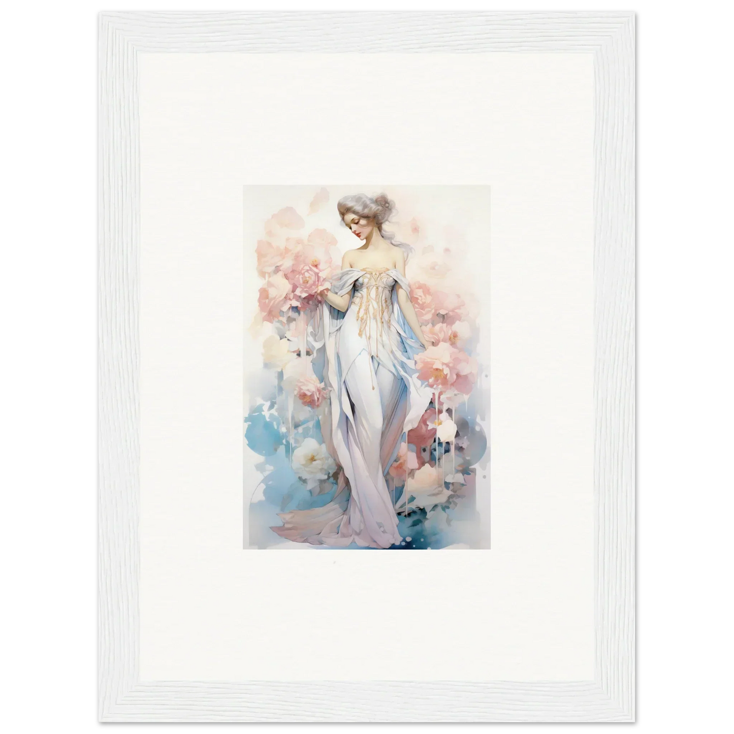 Watercolor canvas print of an elegant woman in petal play for chic room decoration