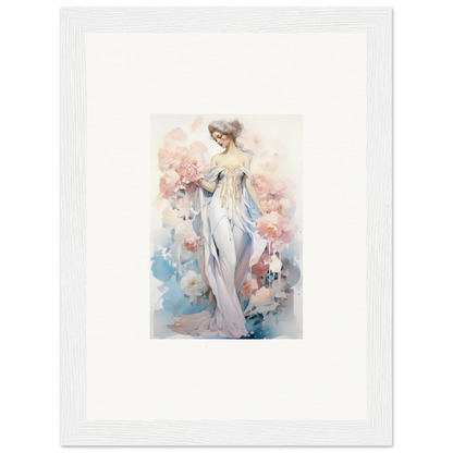 Watercolor canvas print of an elegant woman in petal play for chic room decoration