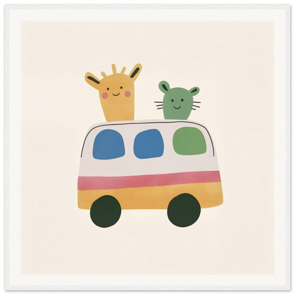 Colorful cartoon van with a giraffe and cat in Whimsical Prairies Journey product