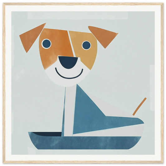 Cartoon dog in blue sailboat from Whimsical Pup special edition art™ design