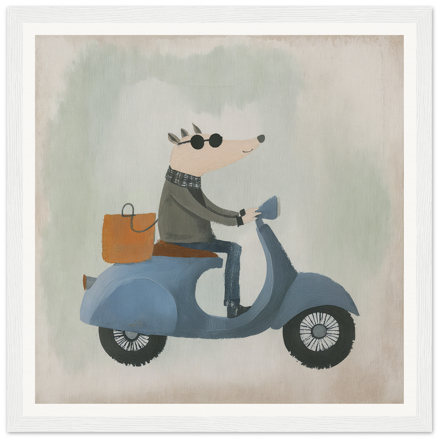 Hedgehog on blue scooter with orange bag in Whimsical Scooter Reveries setting