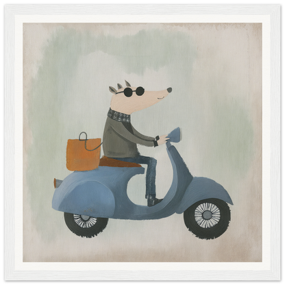 Hedgehog on blue scooter with orange bag in Whimsical Scooter Reveries setting