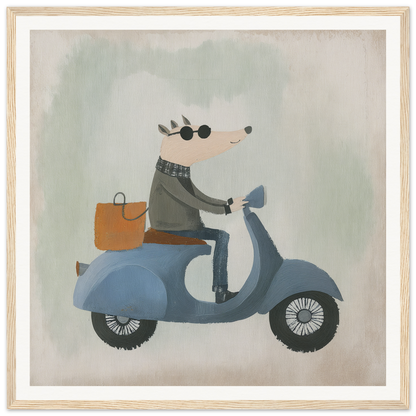 Hedgehog enjoying Whimsical Scooter Reveries on blue scooter with orange bag