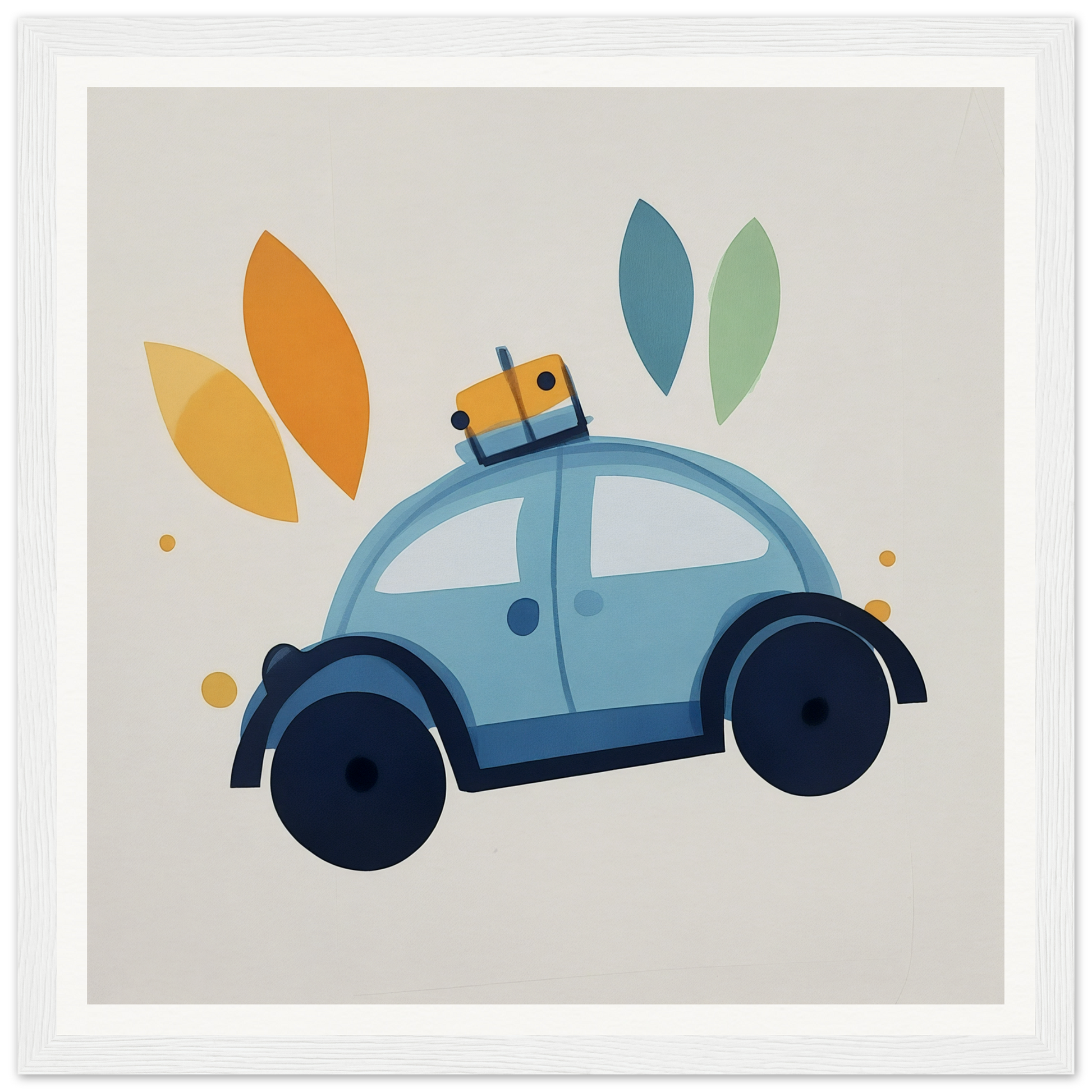 Light blue cartoon car with luggage, ideal for Whimsical Transit Dreams theme