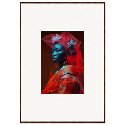 Striking canvas print of a person with blue skin and red fabric for velvet botanicals room decoration