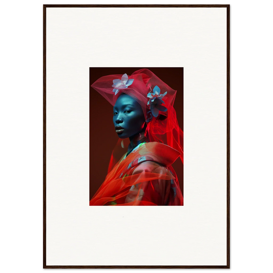 Striking canvas print of a person with blue skin and red fabric for velvet botanicals room decoration