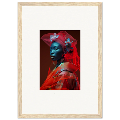 Framed portrait with blue-tinted skin and red fabric for bold room decoration canvas print