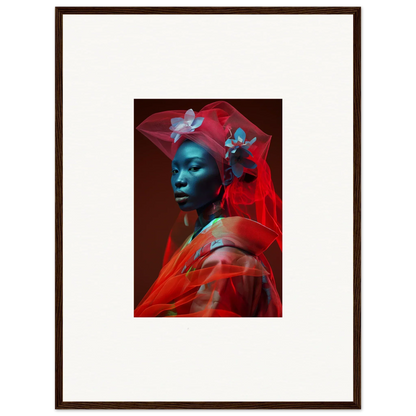 Portrait of a person with blue skin in red fabric, perfect for room decoration or canvas print