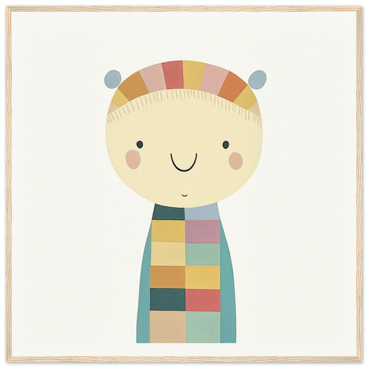 Cute cartoon character in colorful checkered outfit from Whimsy’s Golden Whisper