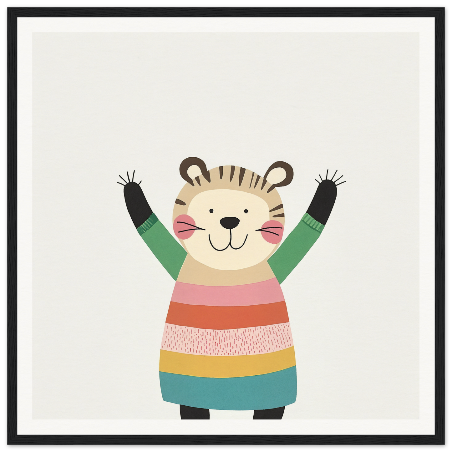 Cheerful cartoon tiger in colorful striped sweater for Whirlwind Tiger’s Bliss special edition art™