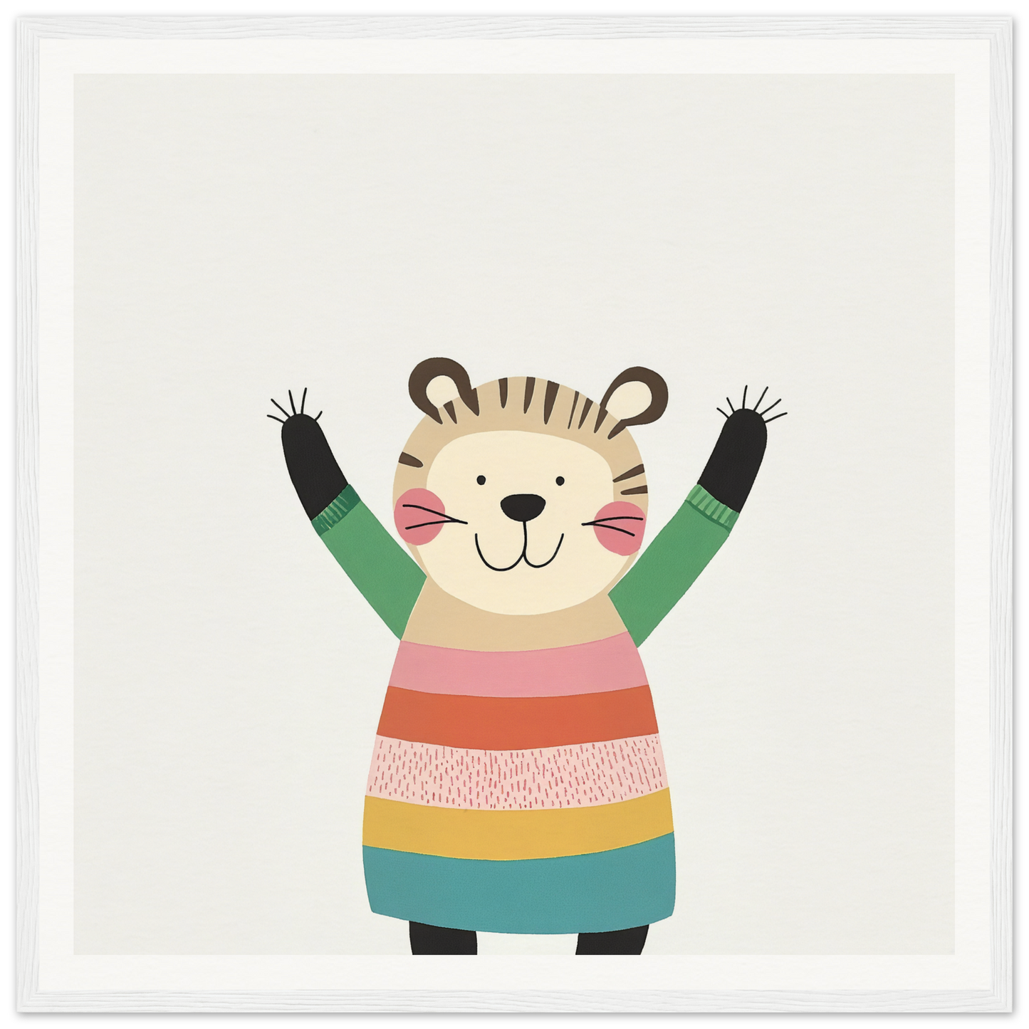 Cheerful cartoon tiger in colorful sweater for Whirlwind Tiger’s Bliss special edition art™