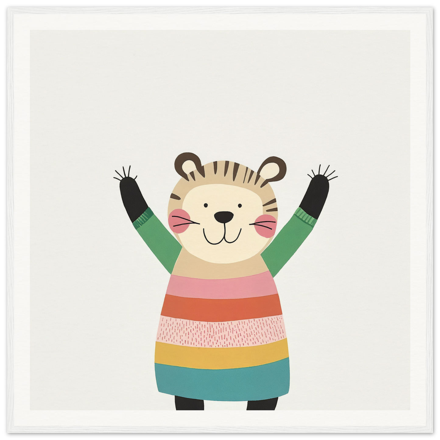 Cheerful cartoon tiger in colorful sweater for Whirlwind Tiger’s Bliss special edition art™