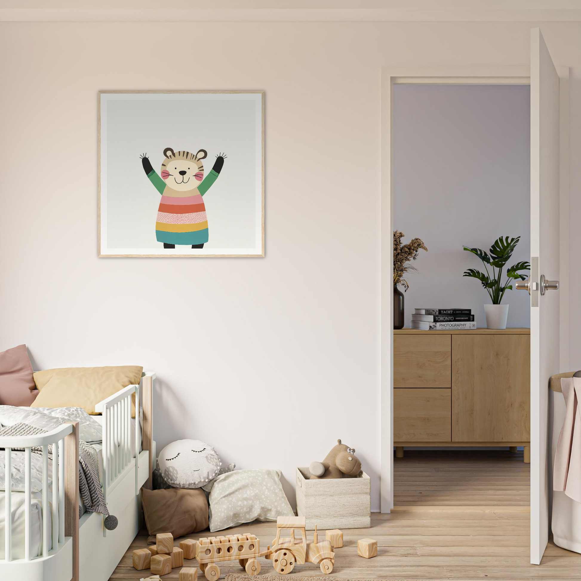 Framed cartoon illustration of a cheerful tiger in Whirlwind Tiger’s Bliss special edition art™