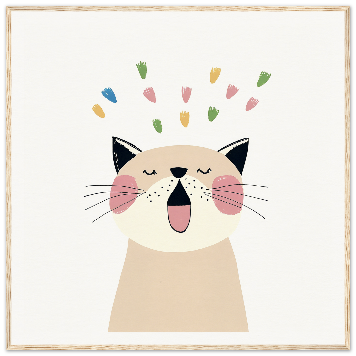 Happy cartoon cat with closed eyes and confetti in Whiskered Euphoria Dance