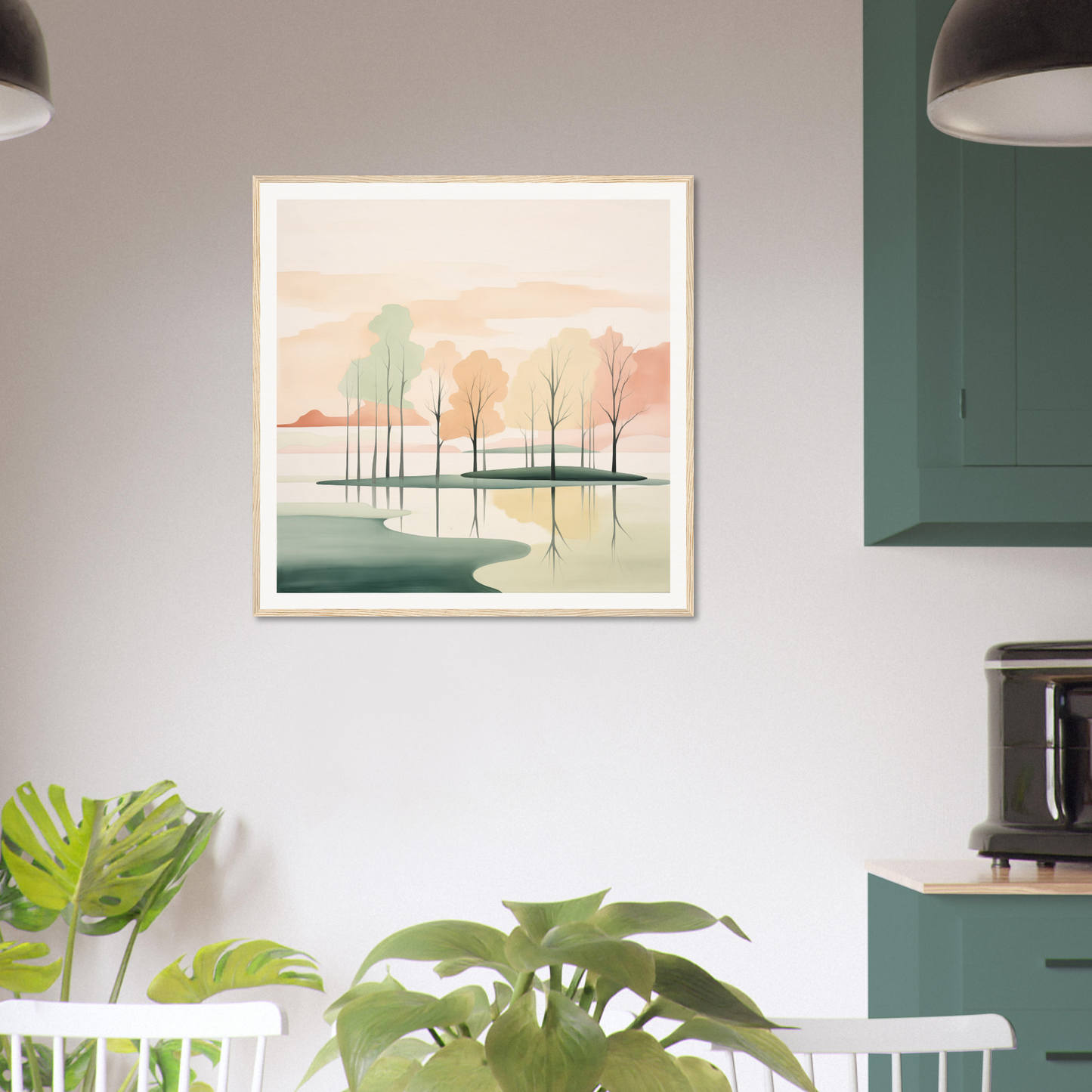 Framed watercolor painting of trees at sunset, part of Whispered Nature Glows special edition