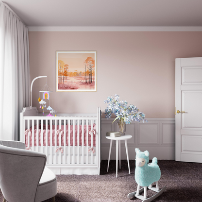 White wooden crib with pink bedding from the Whispered Peach Embrace collection