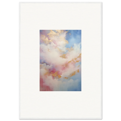 Soft pink, blue, and golden abstract watercolor in Whispers Beyond Reverie framed wall art