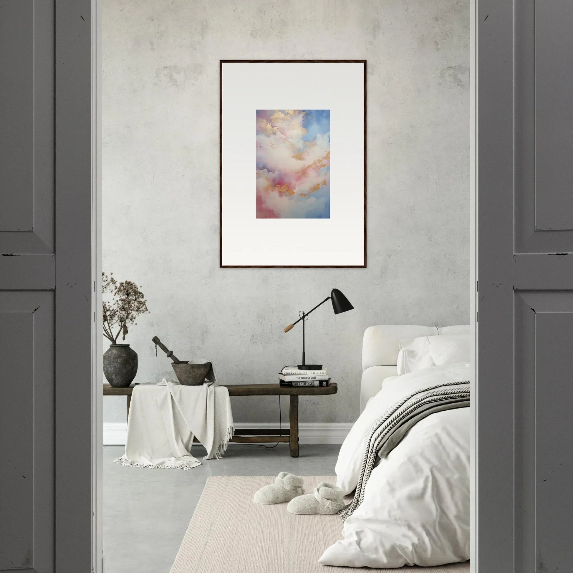 Framed wall art showcasing soft pink and blue patterns in Whispers Beyond Reverie