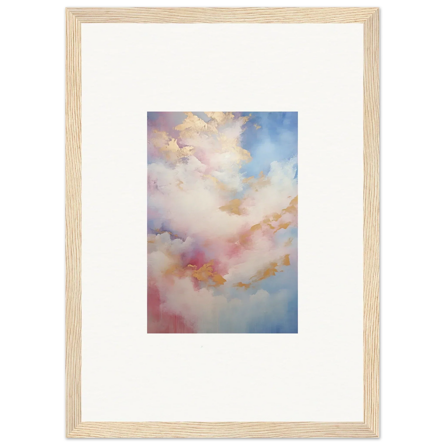 Framed wall art of soft clouds in pink, blue, and gold from Whispers Beyond Reverie