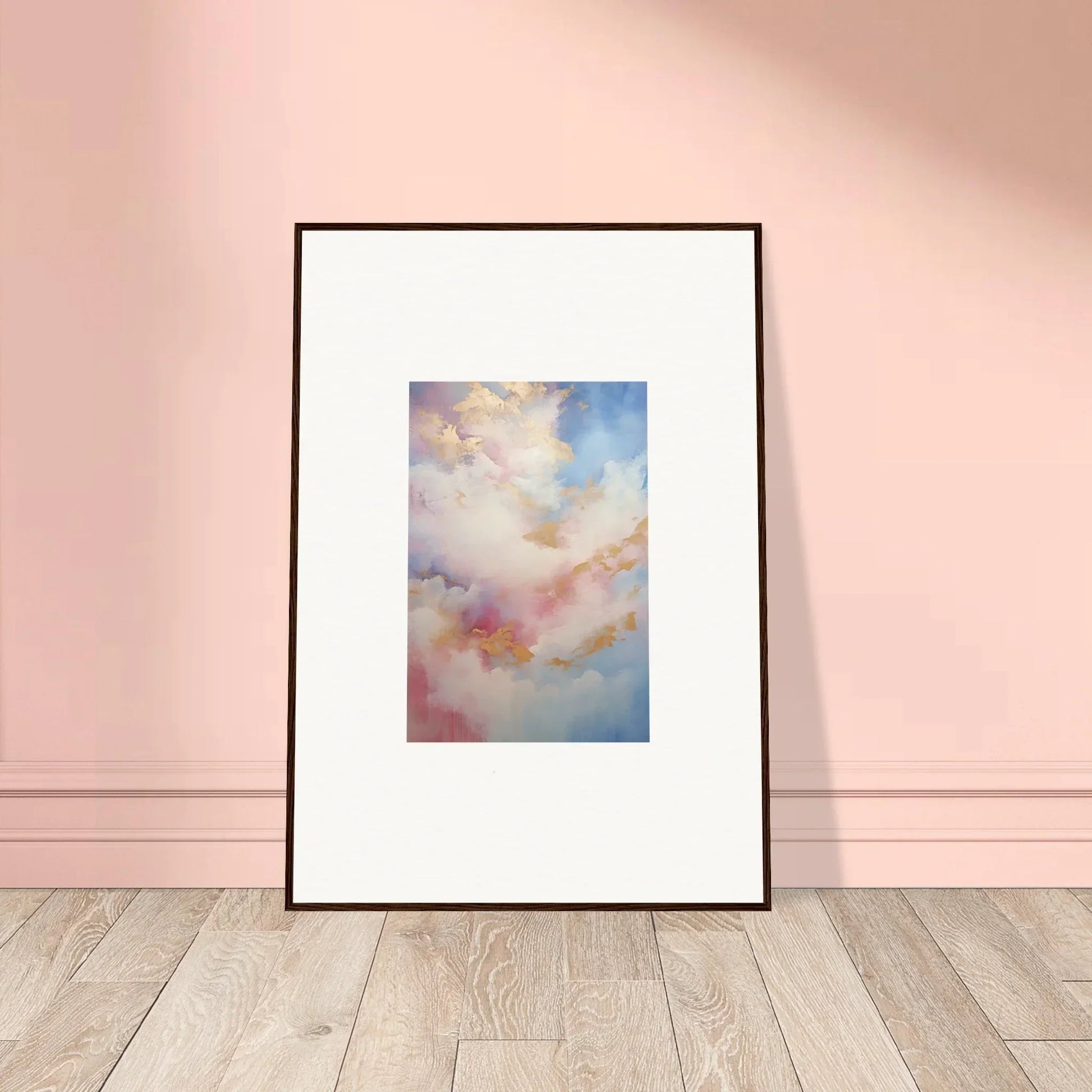 Framed wall art featuring pink and blue clouds in Whispers Beyond Reverie design