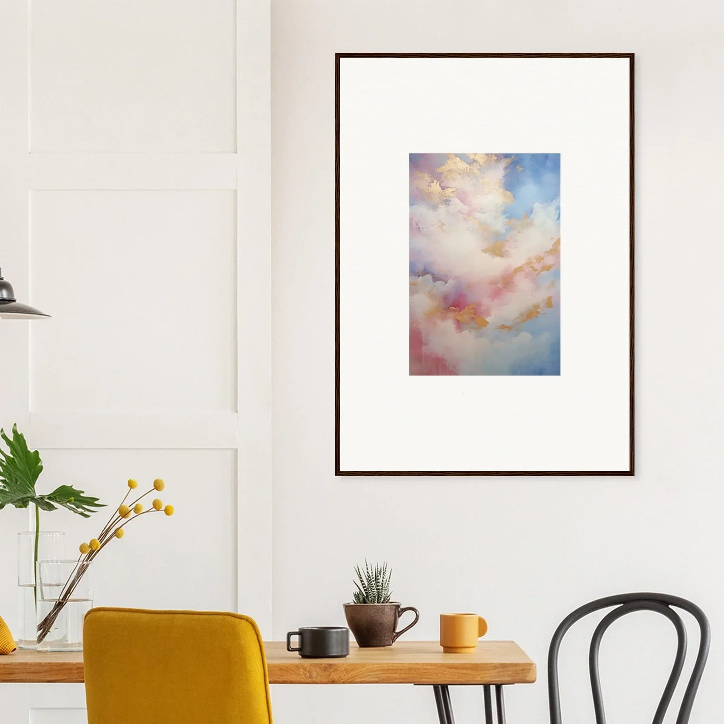 Framed wall art of Whispers Beyond Reverie with soft pink and blue clouds