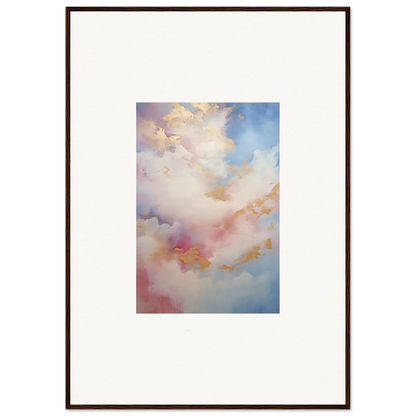 Abstract watercolor painting in soft pink, blue, and gold for premium framed wall art