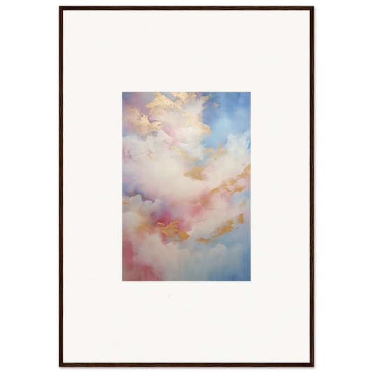 Abstract watercolor painting in soft pink, blue, and gold for premium framed wall art