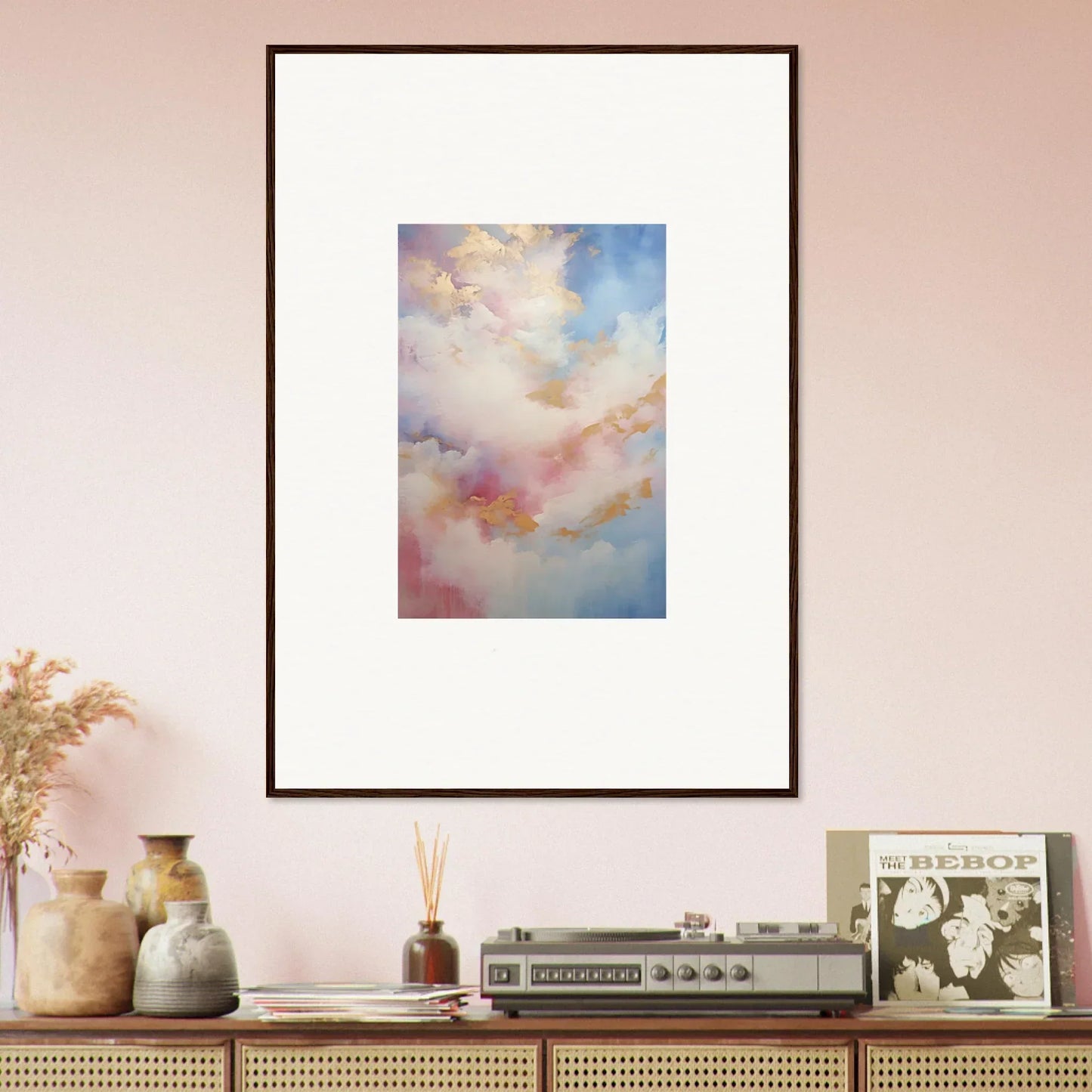 Framed wall art of soft pink and blue clouds in Whispers Beyond Reverie special edition