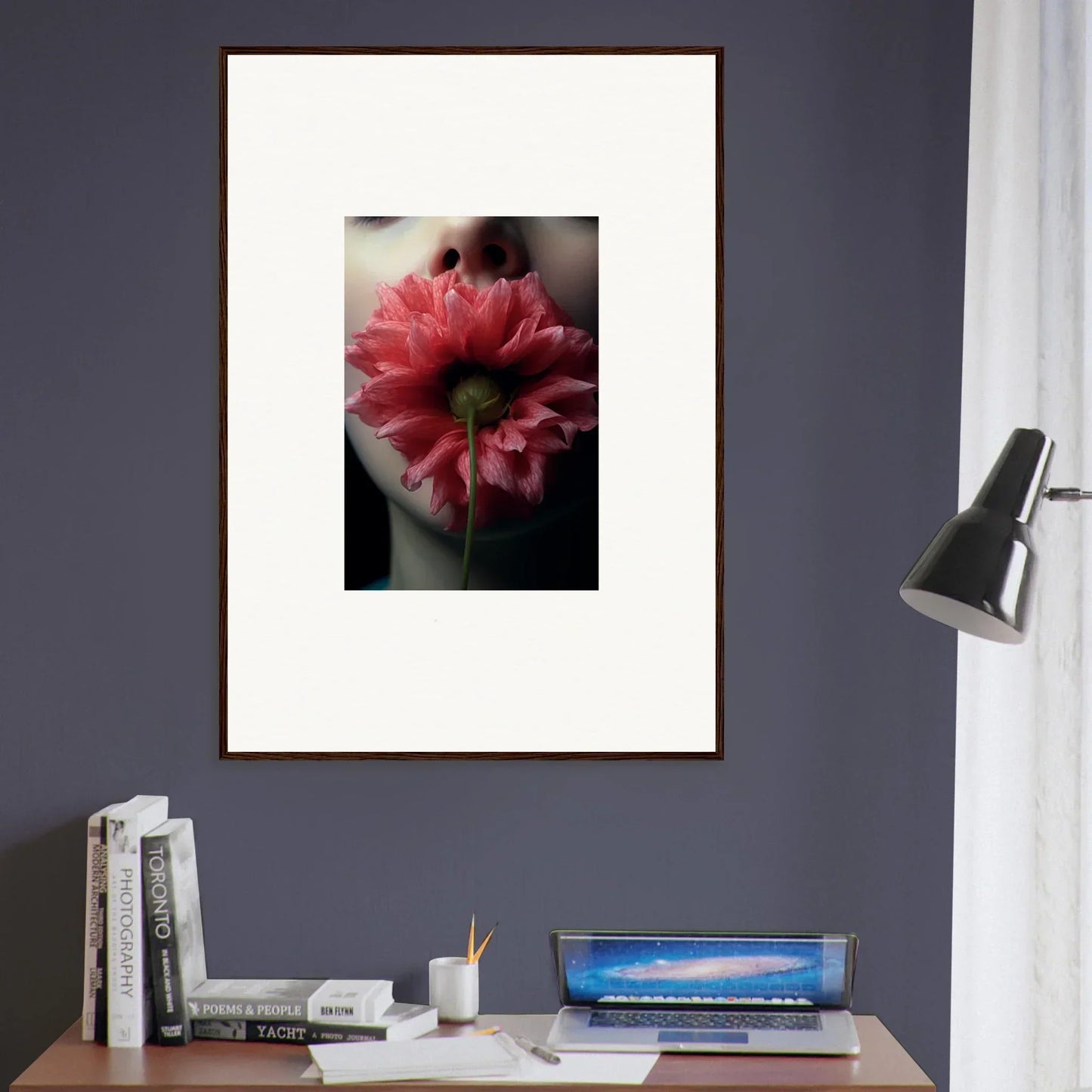 Framed photograph of a pink peony for beautiful room decoration and bloom eternally