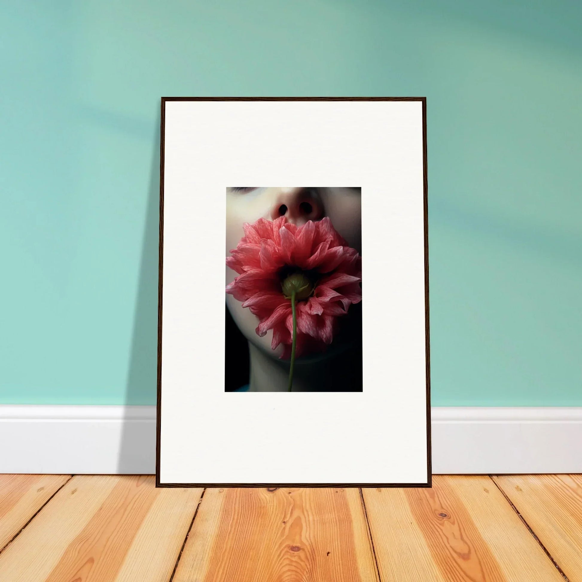 Framed photograph of a vibrant red flower for stunning room decoration, Bloom Eternally