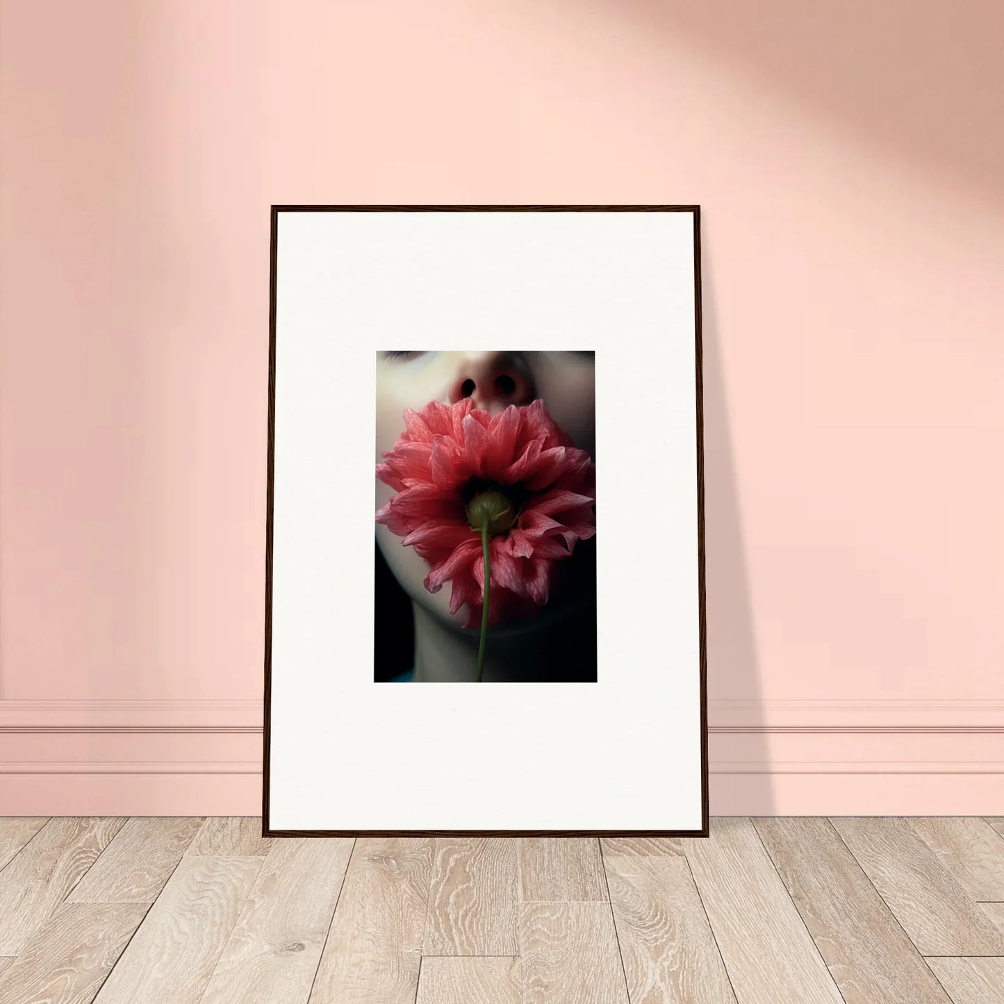 Framed photograph of a pink flower in bloom eternally, perfect for room decoration