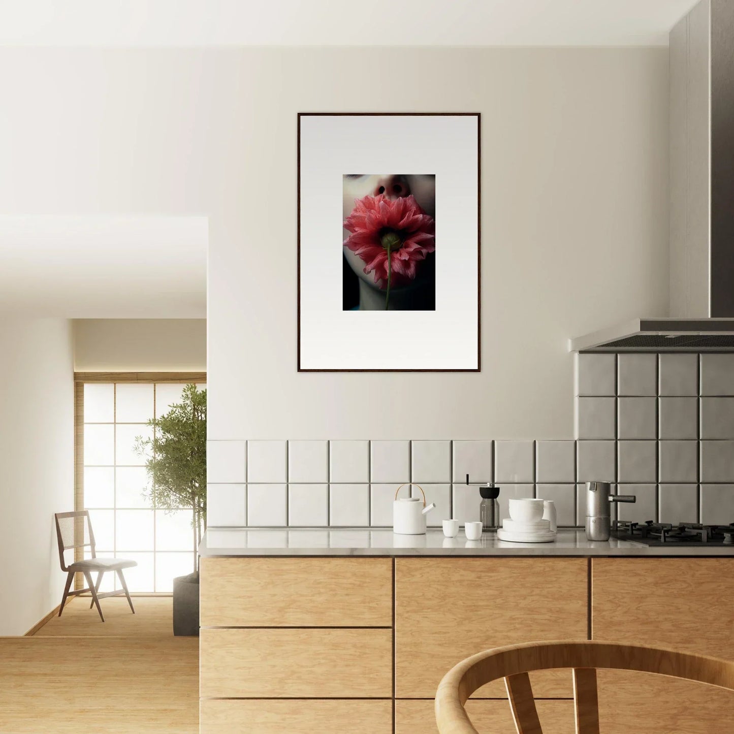 Framed canvas print of a vibrant red Gerbera Daisy for room decoration, bloom eternally