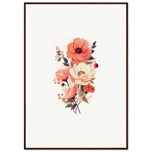 Delicate floral bouquet with pink and peach blooms for elegant room decor or framed wall art