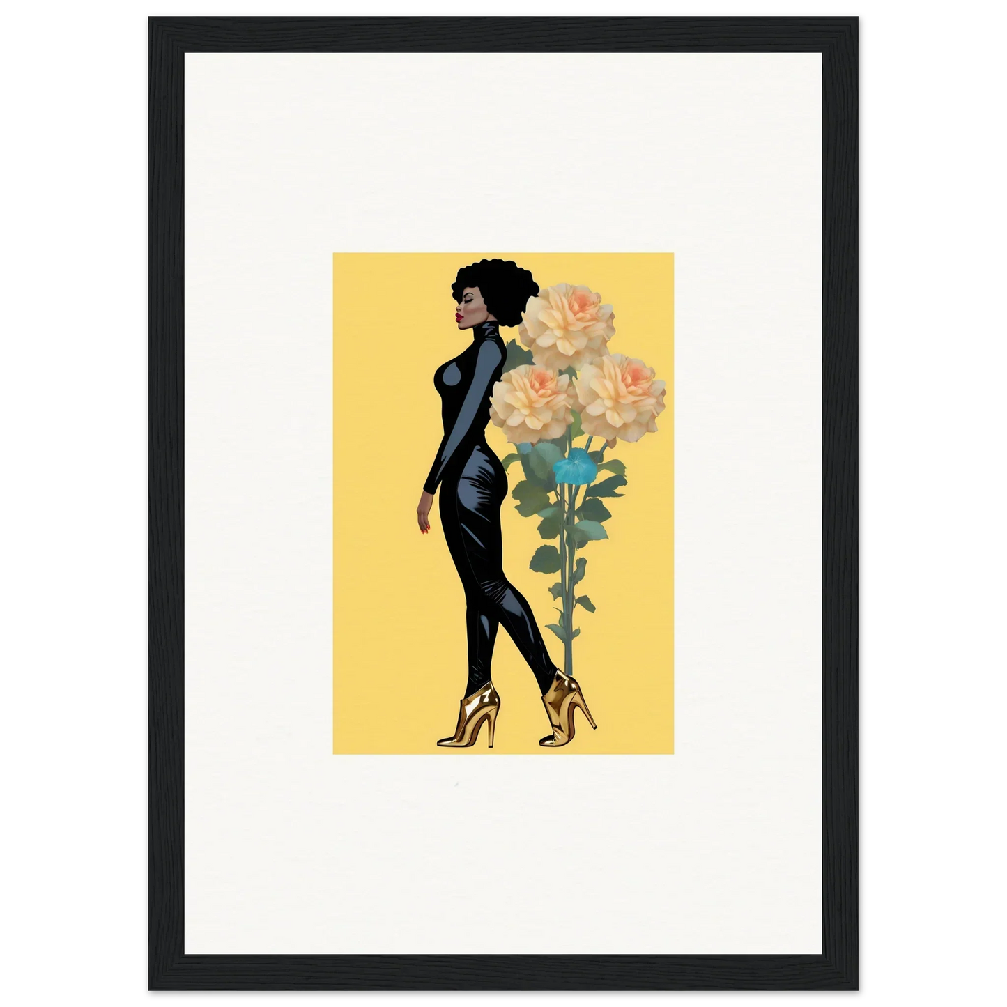 Stylized illustration of a Black woman in a sleek dress for Blooming Attire canvas print