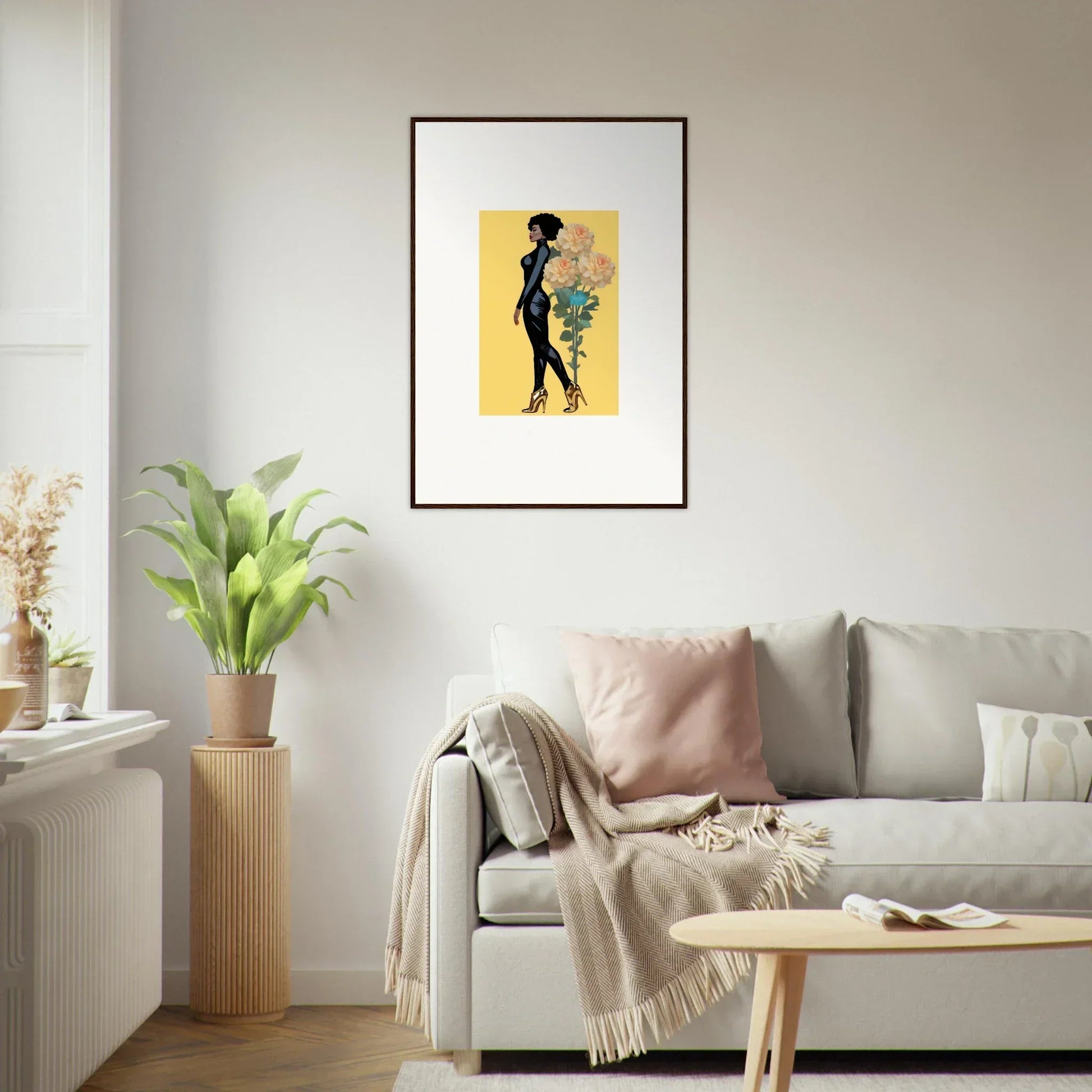 Framed canvas print of a floral silhouette, perfect for blooming attire room decoration