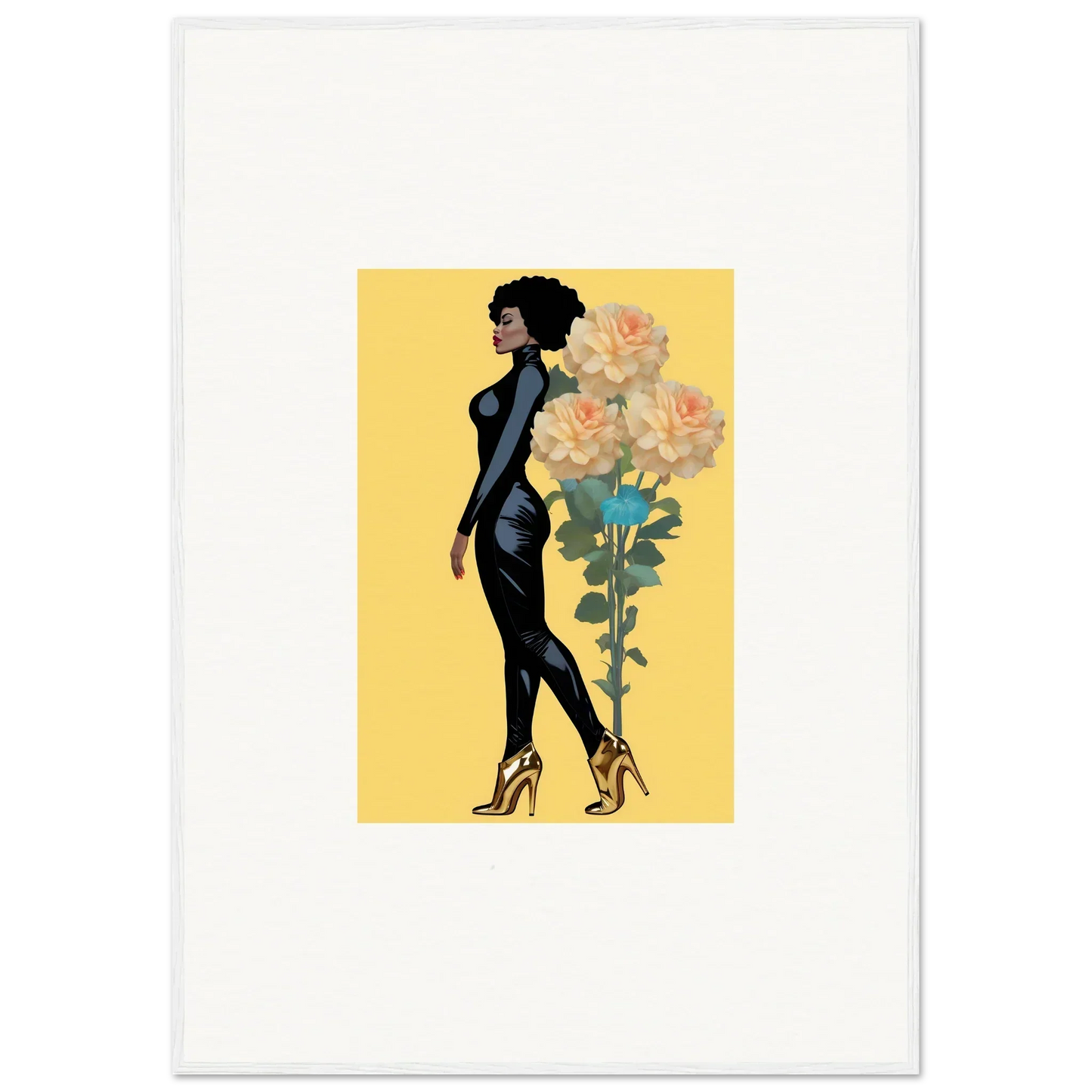 Stylized silhouette of a woman in a black dress for Whispers Blooming Attire canvas print