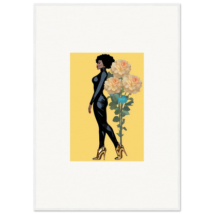 Stylized silhouette of a woman in a black dress for Whispers Blooming Attire canvas print