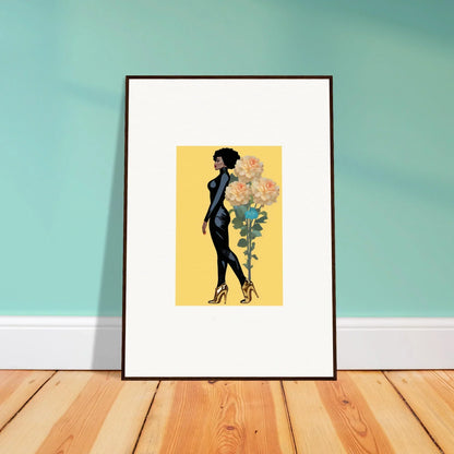 Stylized silhouette of a woman with flowers in Whispers Blooming Attire canvas print