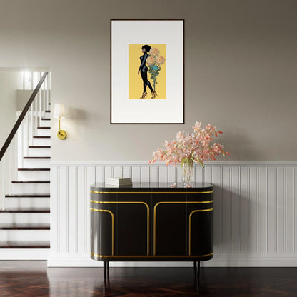 Stylized silhouette of a woman on yellow, perfect for blooming attire room decoration