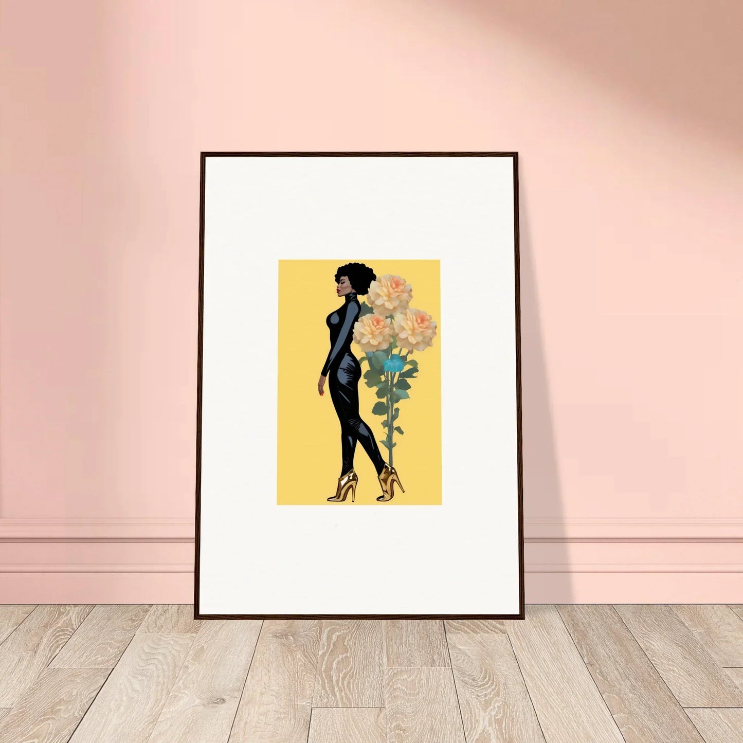 Framed canvas print of a female silhouette with flowers, perfect for blooming attire decor