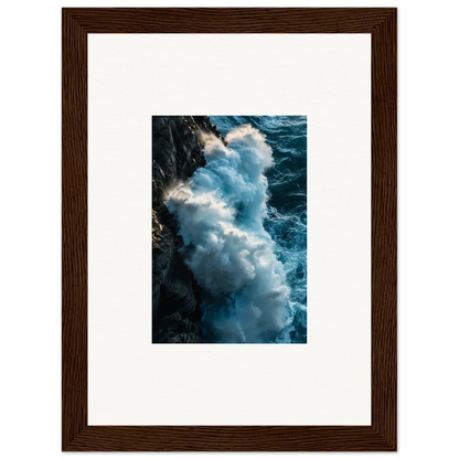 Framed wall art of crashing ocean waves on rocky shore for stunning room decor