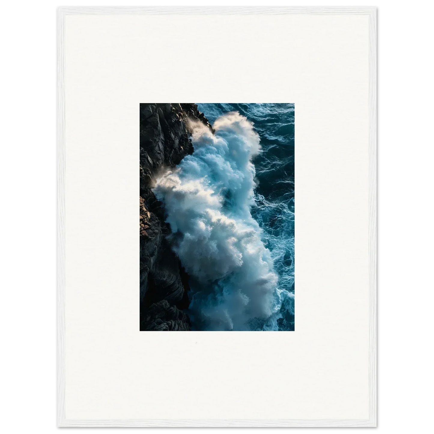 Powerful ocean wave crashing on rocky cliff for stunning canvas prints and room decor