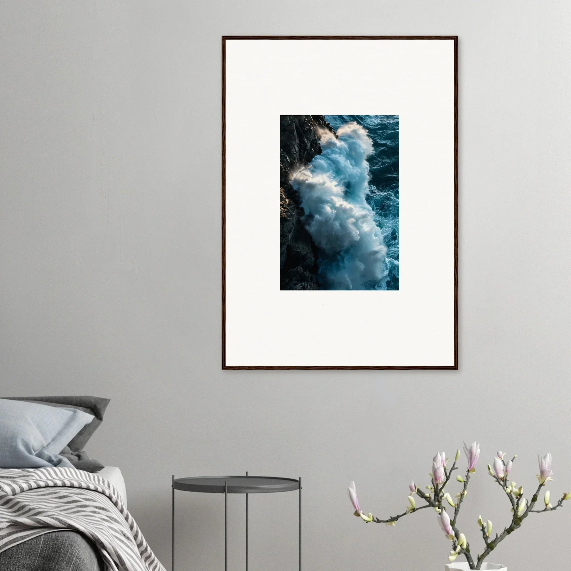 Framed wall art of crashing ocean waves for stunning room decor