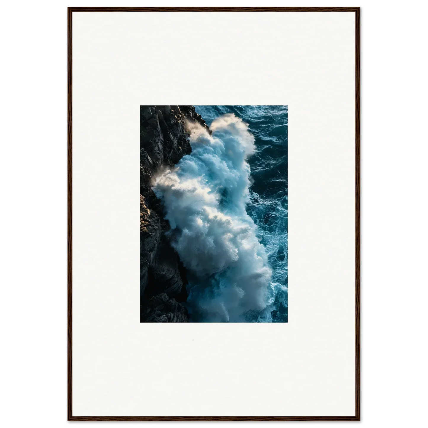 Powerful ocean wave crashing on cliffs, ideal for framed wall art and room decor