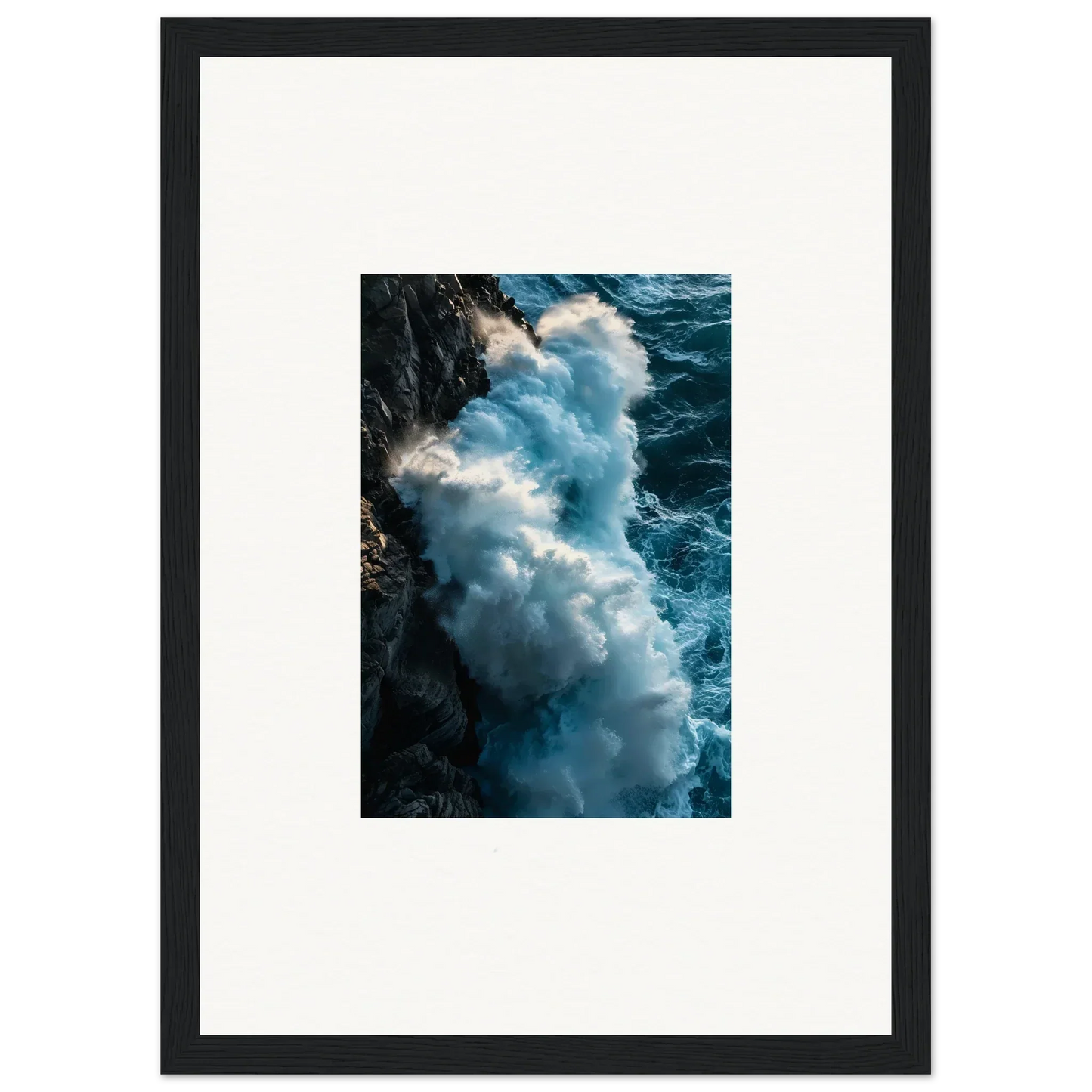 Crashing ocean waves on a rocky coastline for stunning framed wall art or canvas prints