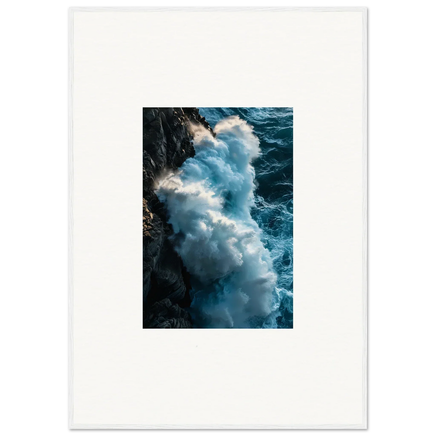 Powerful ocean wave crashing on rocky cliff in stunning canvas prints for room decor