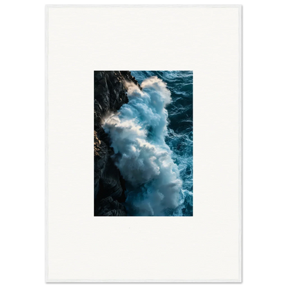 Powerful ocean wave crashing on rocky cliff in stunning canvas prints for room decor